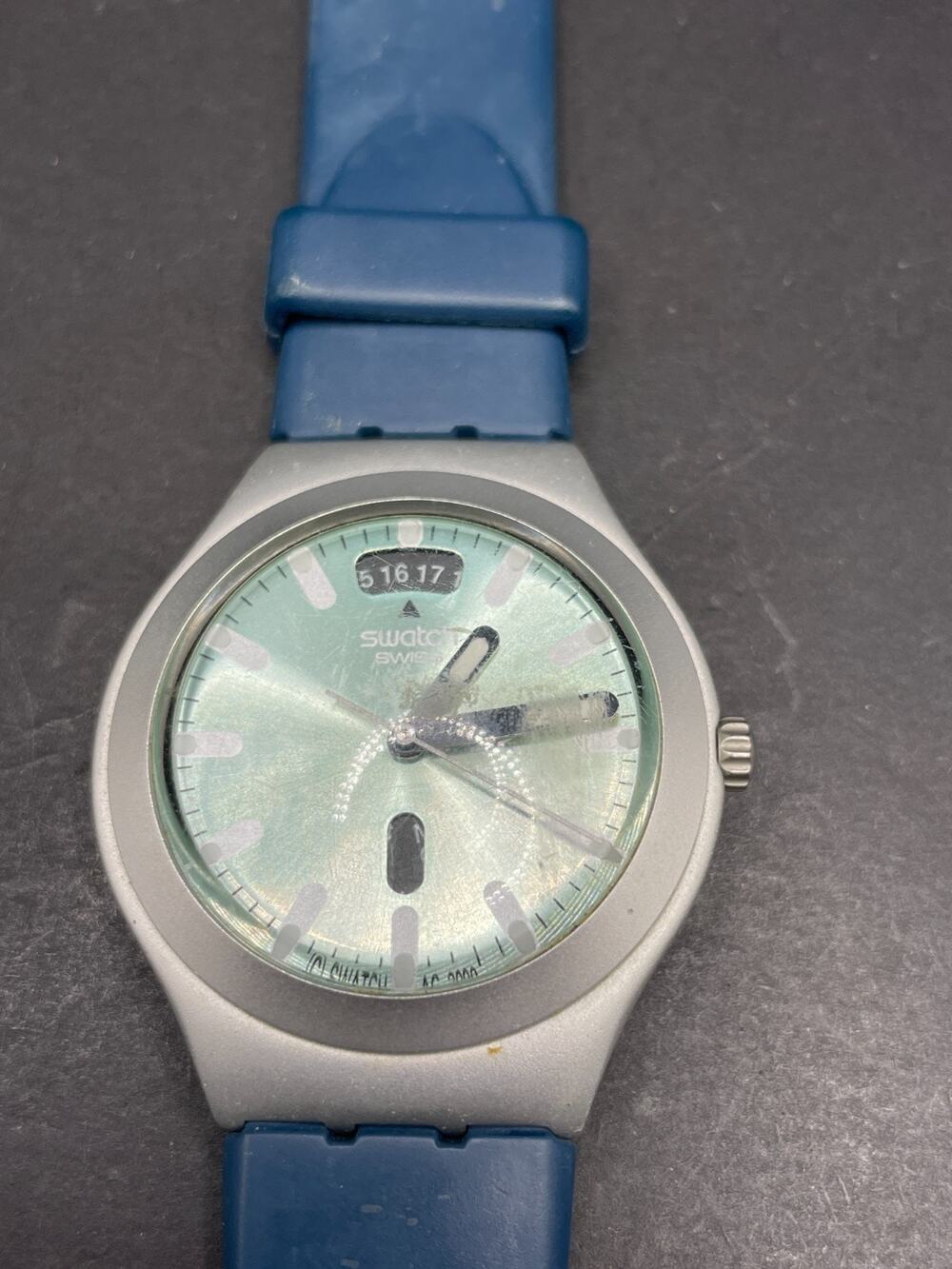 Swatch Irony Aluminium Big Extrados Aqua Dial (YGS7008) Blue Silicone Band